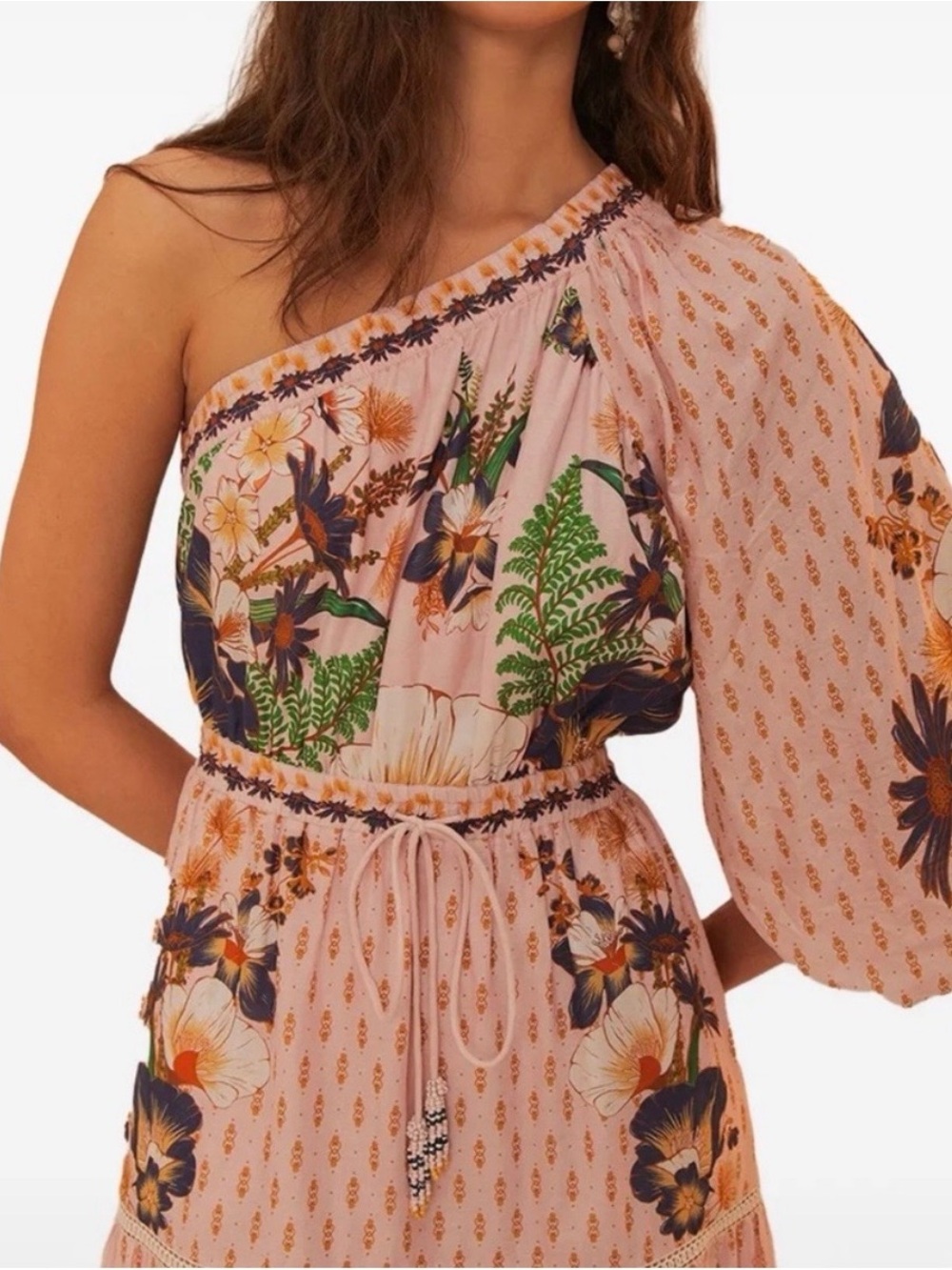 Farm Rio - One-Shoulder Pink Floral Maxi Dress